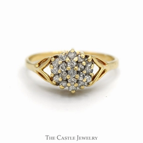 Soft Form Pearlescent Finish 1/2cttw Round Diamond Flower Cluster Ring with Split Shank Sides in 10k Yellow Gold