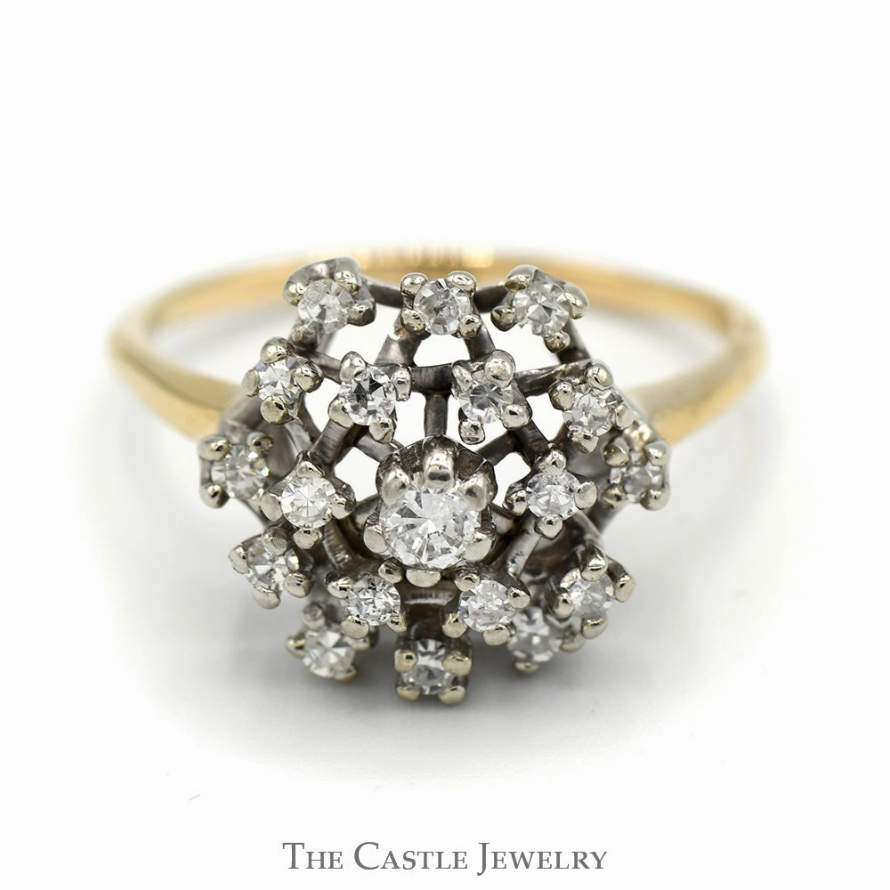 1/2cttw Round Shaped Diamond Cluster Ring in 14k Yellow Gold Modern Match Mechanical Movement