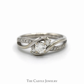 Designer Item 1/2cttw Three Stone Engagement Ring with Diamond Accents in 14k White Gold Bypass Mounting