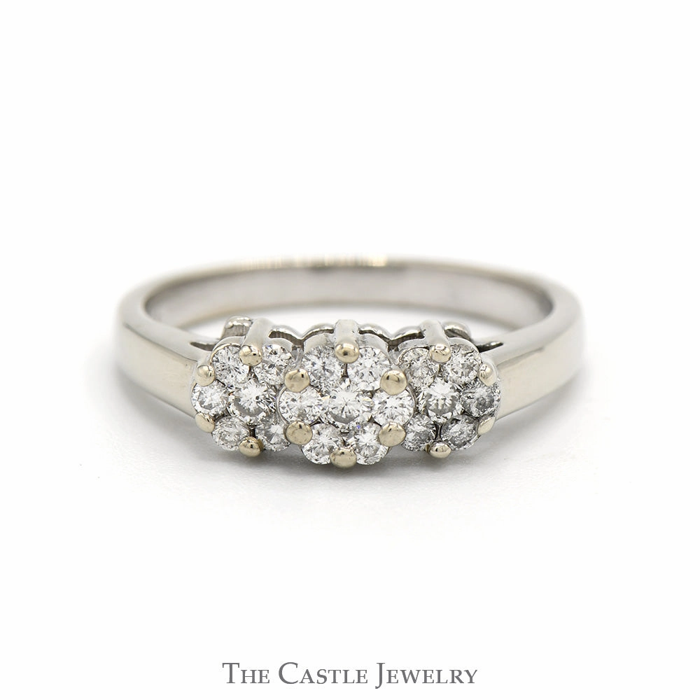 1/2cttw Triple Round Diamond Cluster Ring in 14k White Gold Tangible Goods