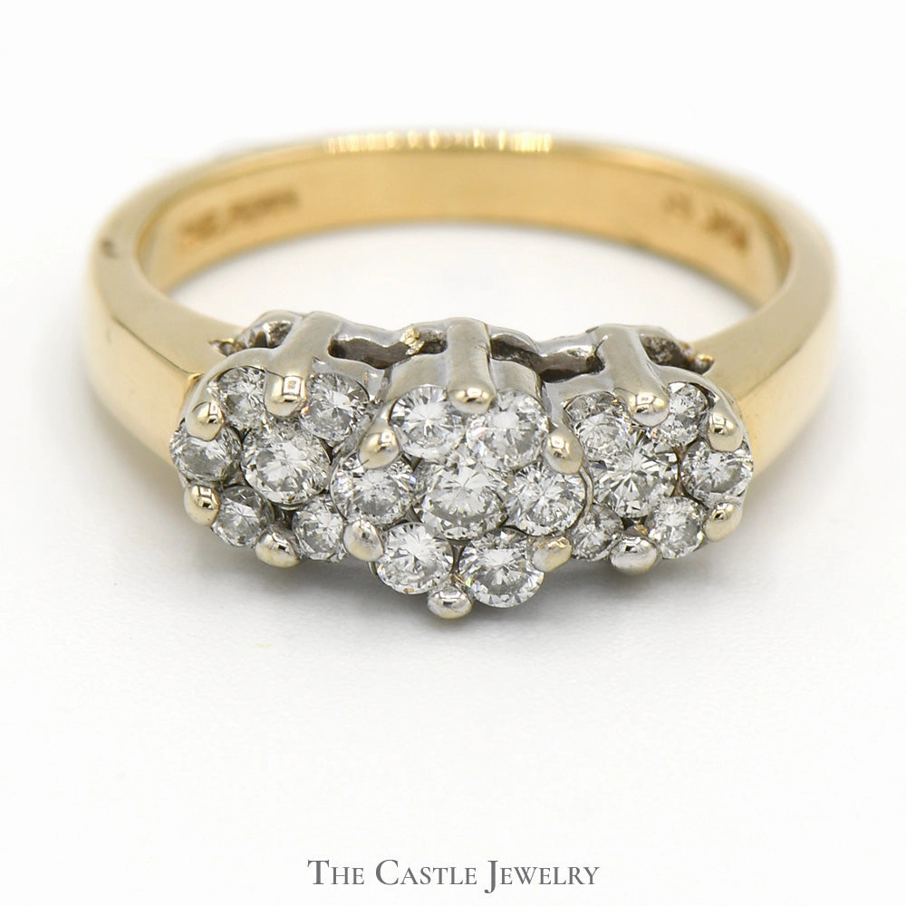 1/2cttw Triple Round Flower Cluster Ring in 14k Yellow Gold Minimalist Aesthetic Minimal Harmony