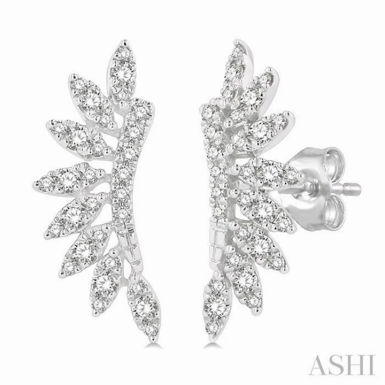 Trend Accent Impressive Feature 1/3 Ctw Arched Marquise Projection Single Cut Diamond Petite Fashion Earring in 14K White Gold