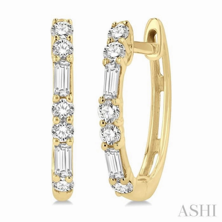 1/3 Ctw Baguette and Single Cut Diamond Petite Huggies in 14K Yellow Gold Wardrobe Staple