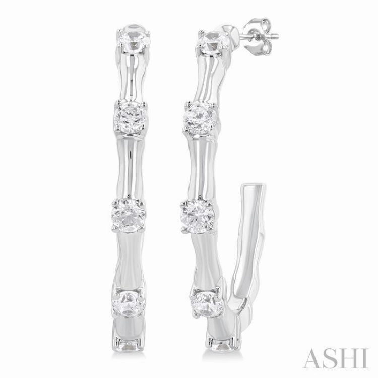 1/3 ctw Bamboo Shoot Inspired Round Cut Diamond Fashion Half Hoop Earring in 14K White Gold Premium Jewelry
