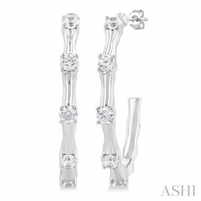 1/3 ctw Bamboo Shoot Inspired Round Cut Diamond Fashion Half Hoop Earring in 14K White Gold Premium Jewelry