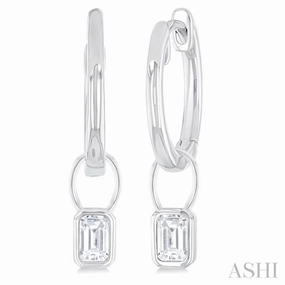 1/3 ctw Bezel Set Emerald Cut Diamond Huggie Earrings in 10K White Gold Luxury Craft Urban Favorite
