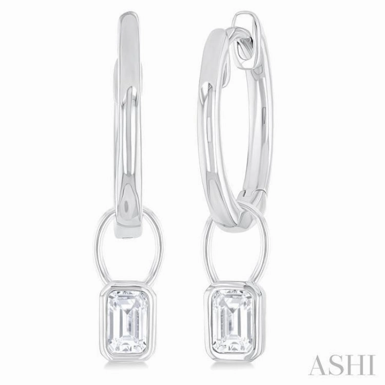 1/3 ctw Bezel Set Emerald Cut Diamond Huggie Earrings in 10K White Gold Luxury Craft Urban Favorite
