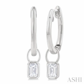 1/3 Ctw Bezel Set Emerald Cut Diamond Huggie Earrings in 14K White Gold Seasonal Style
