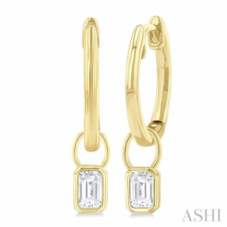 1/3 Ctw Bezel Set Emerald Cut Diamond Huggie Earrings in 14K Yellow Gold Quick Shine Vibrant Shine Pieces