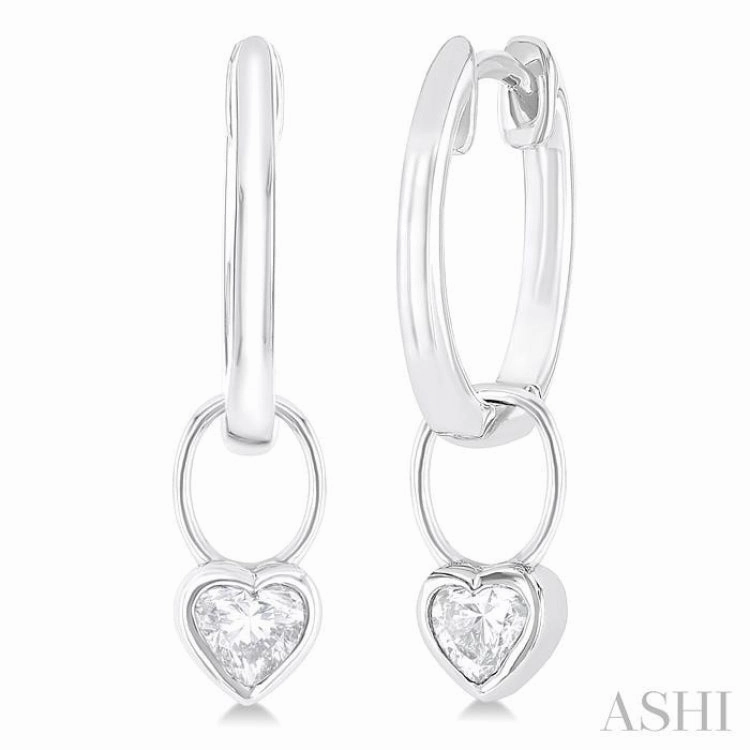 Pure Brilliance Vibrant Glam 1/3 ctw Bezel Set Heart Cut Diamond Huggie Earrings in 10K White Gold