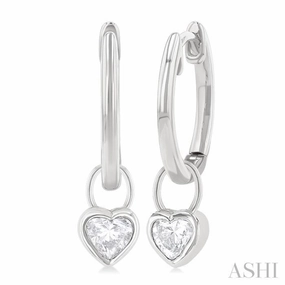 Sophisticated Shine 1/3 Ctw Bezel Set Heart Cut Diamond Huggie Earrings in 14K White Gold