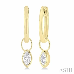 Refined Shape Textured Accent 1/3 ctw Bezel Set Marquise Cut Diamond Huggie Earrings in 10K Yellow Gold