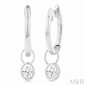 Bold Moment Designer Craft 1/3 ctw Bezel Set Oval Cut Diamond Huggie Earrings in 10K White Gold