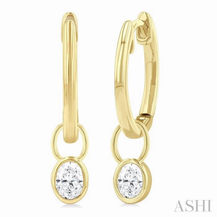1/3 ctw Bezel Set Oval Cut Diamond Huggie Earrings in 10K Yellow Gold Brilliant Detail Layered Design