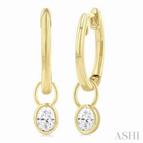 1/3 ctw Bezel Set Oval Cut Diamond Huggie Earrings in 10K Yellow Gold Brilliant Detail Layered Design