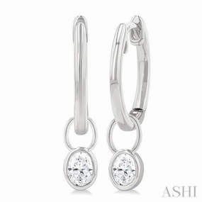 Sunset Style 1/3 Ctw Bezel Set Oval Cut Diamond Huggie Earrings in 14K White Gold