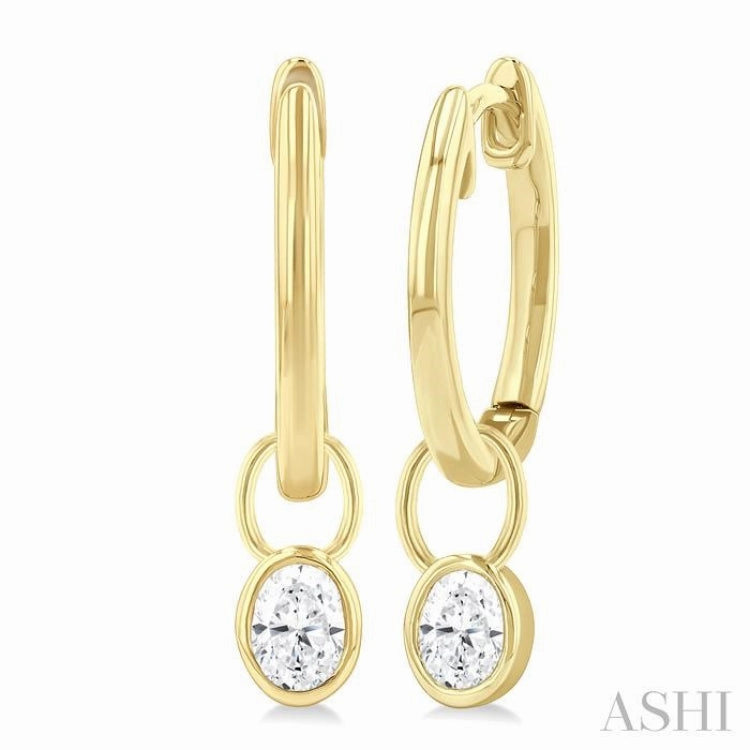 1/3 Ctw Bezel Set Oval Cut Diamond Huggie Earrings in 14K Yellow Gold Distinctive pieces