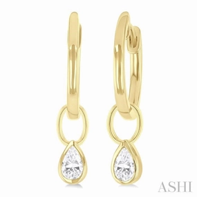 1/3 ctw Bezel Set Pear Cut Diamond Huggie Earrings in 10K Yellow Gold Eternal Classic Bridal Touch