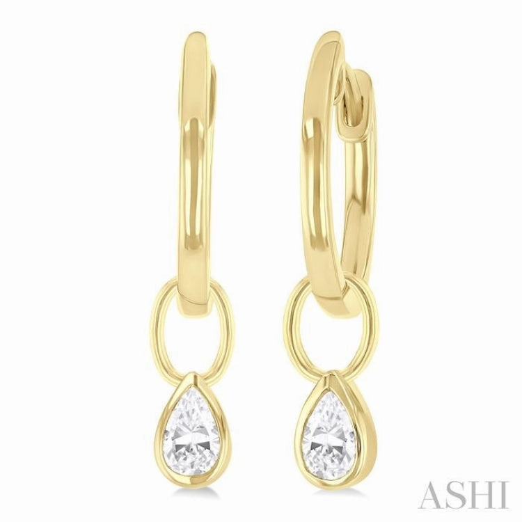 1/3 ctw Bezel Set Pear Cut Diamond Huggie Earrings in 10K Yellow Gold Eternal Classic Bridal Touch