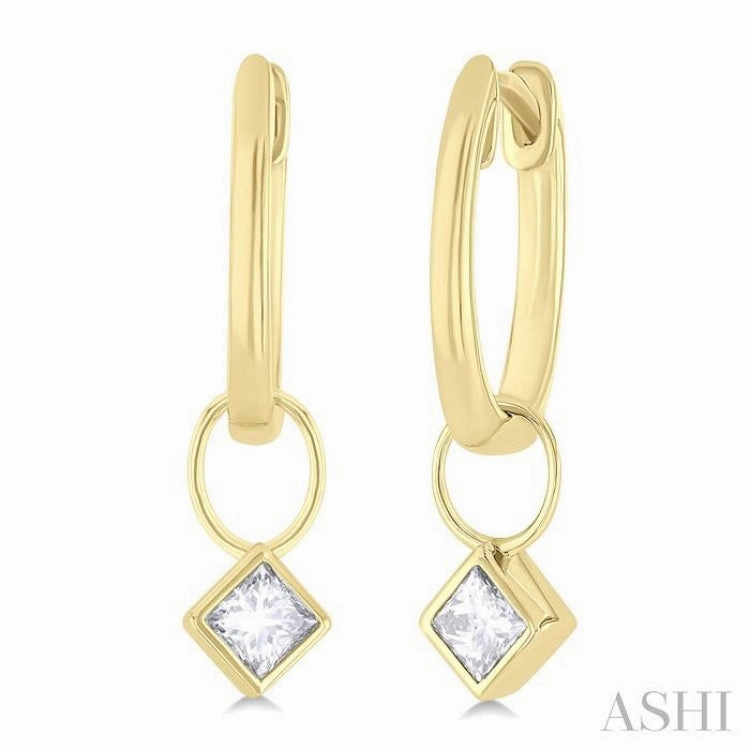 Special Day 1/3 ctw Bezel Set Princess Cut Diamond Huggie Earrings in 10K Yellow Gold