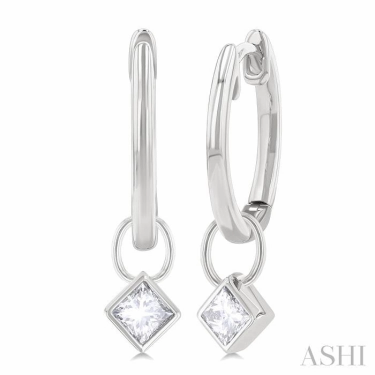 Luxe Accent Charming Treasures 1/3 Ctw Bezel Set Princess Cut Diamond Huggie Earrings in 14K White Gold
