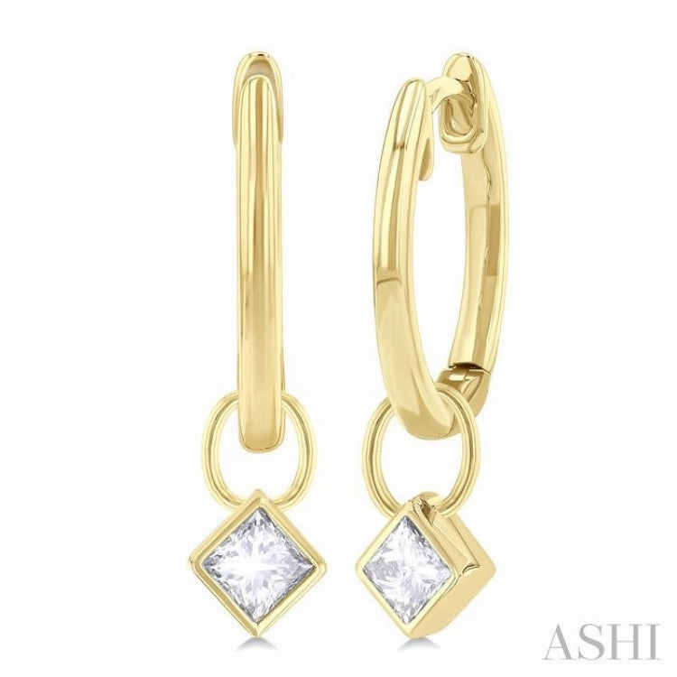 1/3 Ctw Bezel Set Princess Cut Diamond Huggie Earrings in 14K Yellow Gold Petite Accent Edgy Light