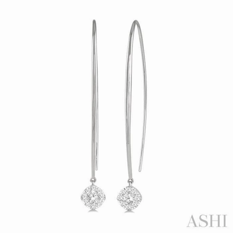 Glam Vibes 1/3 Ctw Cushion Shape Lovebright Round Cut Diamond Earring in 14K White Gold
