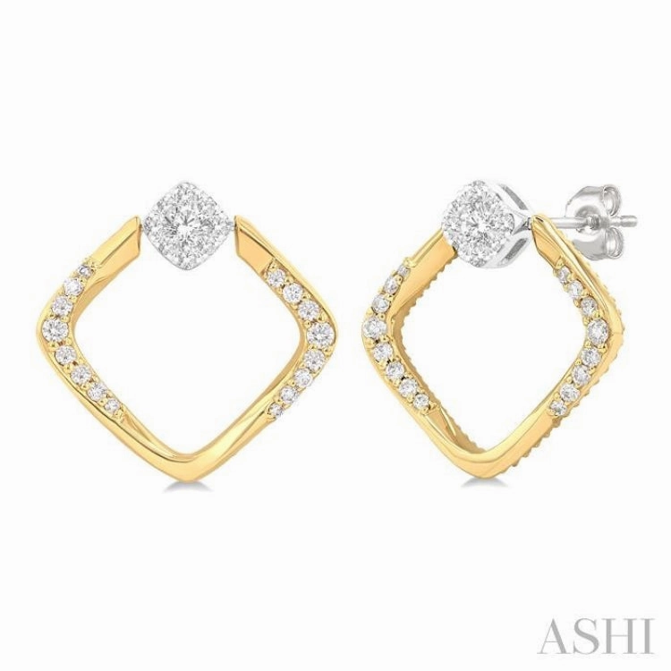 Gleaming Edge Shiny Embellishment 1/3 Ctw Cushion Shape Lovebright Round Cut Diamond Earrings in 10K Yellow and White Gold