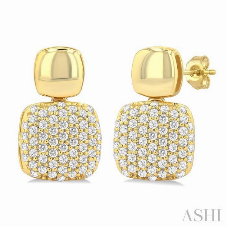1/3 Ctw Cushion Shape Mount Pave Set Round Cut Diamond Fashion Earring in 10K Yellow Gold Party Vibe Work Accent