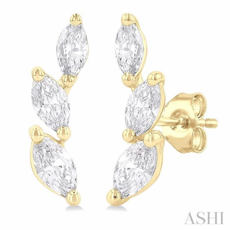 1/3 Ctw Graduated Marquise Cut Diamond Fashion Ear Climbers in 14K Yellow Gold Charming Pieces Design
