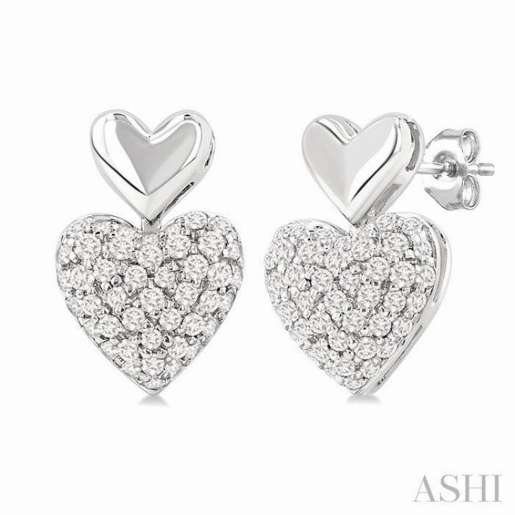 Artistic Edge Formal Gift 1/3 Ctw Heart Shape Mount Pave Set Single Cut Diamond Fashion Earrings in 10K White Gold