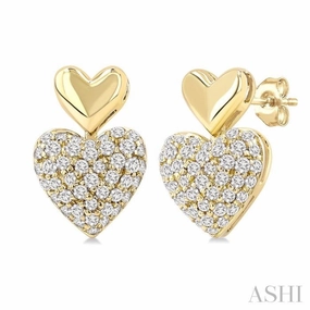 1/3 Ctw Heart Shape Mount Pave Set Single Cut Diamond Fashion Earrings in 10K Yellow Gold Luxury Element