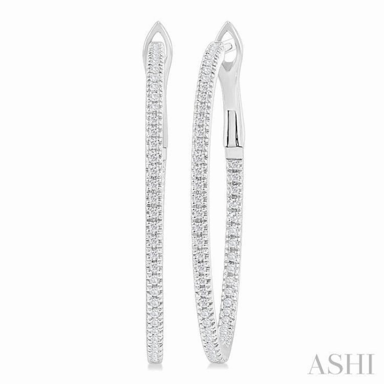 Silky texture Fresh Statement 1/3 ctw Inside & Outside Round Cut Diamond Hoop Earring in 14K White Gold