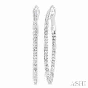 Silky texture Fresh Statement 1/3 ctw Inside & Outside Round Cut Diamond Hoop Earring in 14K White Gold