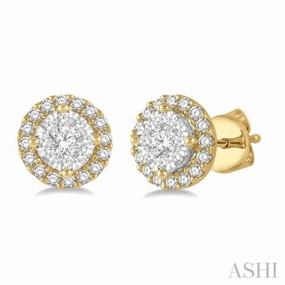 Casual Glow Classic Craft 1/3 Ctw Lovebright Round Cut Diamond Stud Earrings in 14K Yellow and White Gold