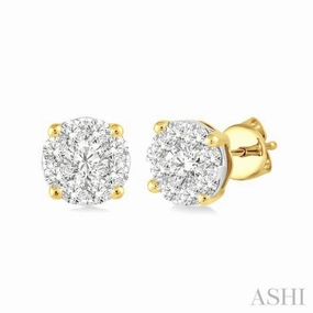 1/3 Ctw Lovebright Round Cut Diamond Stud Earrings in 14K Yellow and white Gold Linear Form Custom Styling