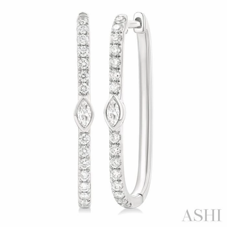 1/3 Ctw Marquise and Round Cut Diamond Rectangular Fashion Hoop Earrings in 14K White Gold Luxe Mood Graceful Shape