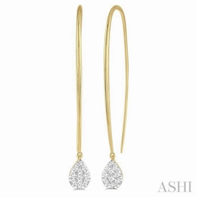 Dreamy Look Statement Ready 1/3 Ctw Pear Shape Dangler Lovebright Round Cut Diamond Earring in 14K Yellow and White Gold