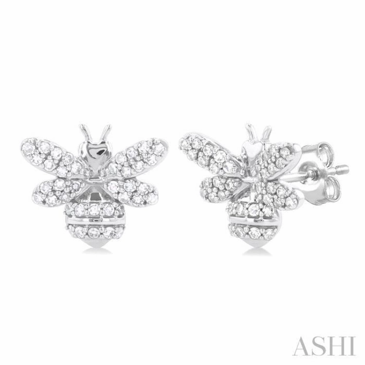 Timeless Shine Shine Shining Accent 1/3 Ctw Petite Bumble Bee Round Cut Diamond Fashion Stud Earring in 10K White Gold