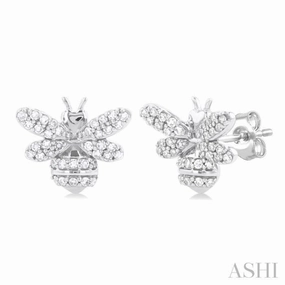 Timeless Shine Shine Shining Accent 1/3 Ctw Petite Bumble Bee Round Cut Diamond Fashion Stud Earring in 10K White Gold