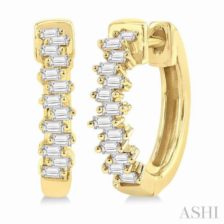 1/3 Ctw Petite Scatter Baguette Cut Diamond Fashion Huggies in 10K Yellow Gold Boho Style