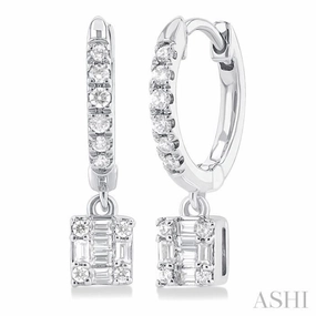 Trendy Layer Quiet Look 1/3 Ctw Petite Square Shape Fusion Diamond Fashion Huggies in 10K White Gold