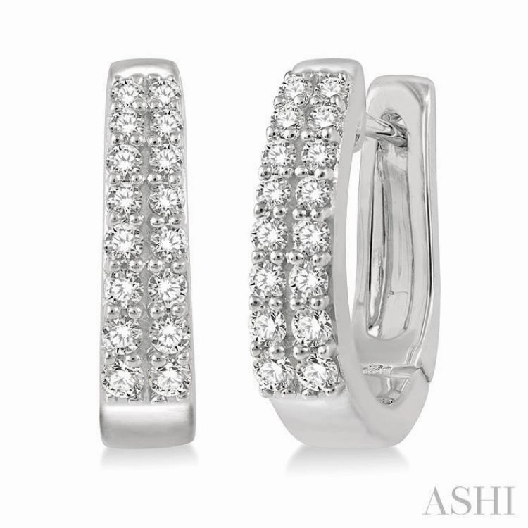 1/3 Ctw Round Cut Diamond Petite Huggie Earrings in 14K White Gold Artisan Flair