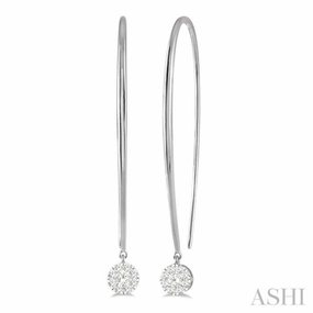 Birthday Style 1/3 Ctw Round Dangler Lovebright Diamond Earring in 14K White Gold