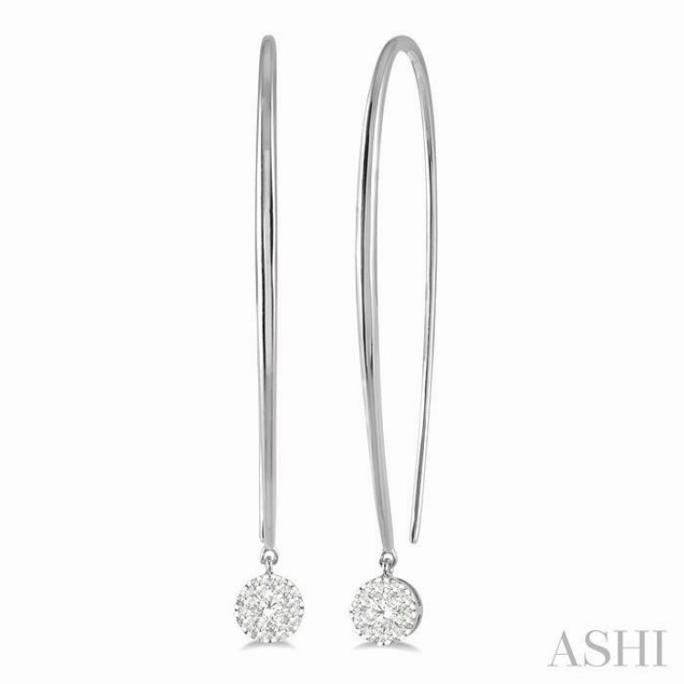 Birthday Style 1/3 Ctw Round Dangler Lovebright Diamond Earring in 14K White Gold