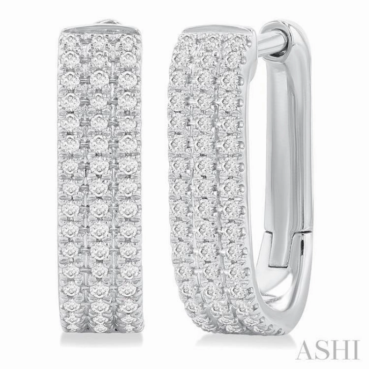 Timeless Set 1/3 Ctw Triple Row Round Cut Diamond Hoop Earring in 10K White Gold