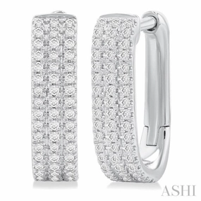 Timeless Set 1/3 Ctw Triple Row Round Cut Diamond Hoop Earring in 10K White Gold