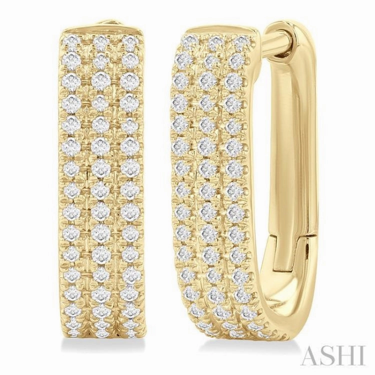 1/3 Ctw Triple Row Round Cut Diamond Hoop Earring in 10K Yellow Gold Edgy Light