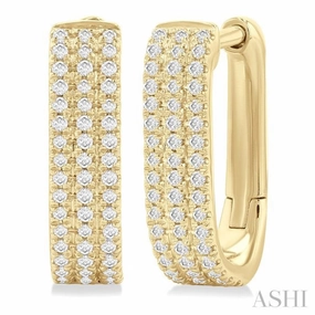 1/3 Ctw Triple Row Round Cut Diamond Hoop Earring in 10K Yellow Gold Edgy Light