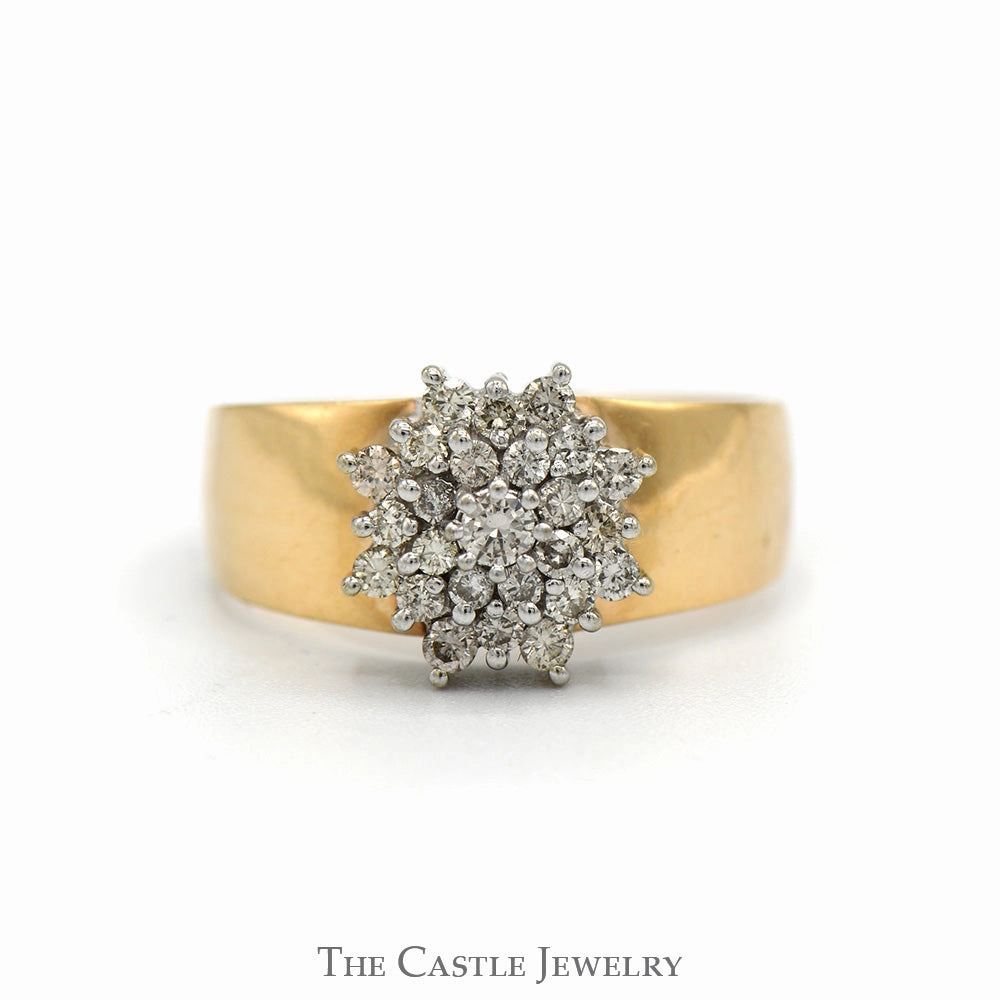 For Everyone 1/3cttw Diamond Snowflake Cluster Ring with Wide Polished Band in 14k Yellow Gold